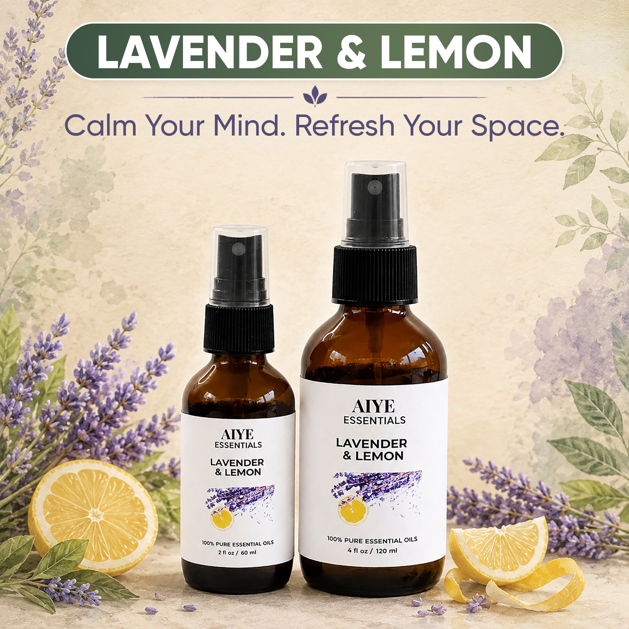 Lavender Lemon Room, Linen & Fabric Spray Calming Essential Oil Blend 2 Fl oz (60 ml)