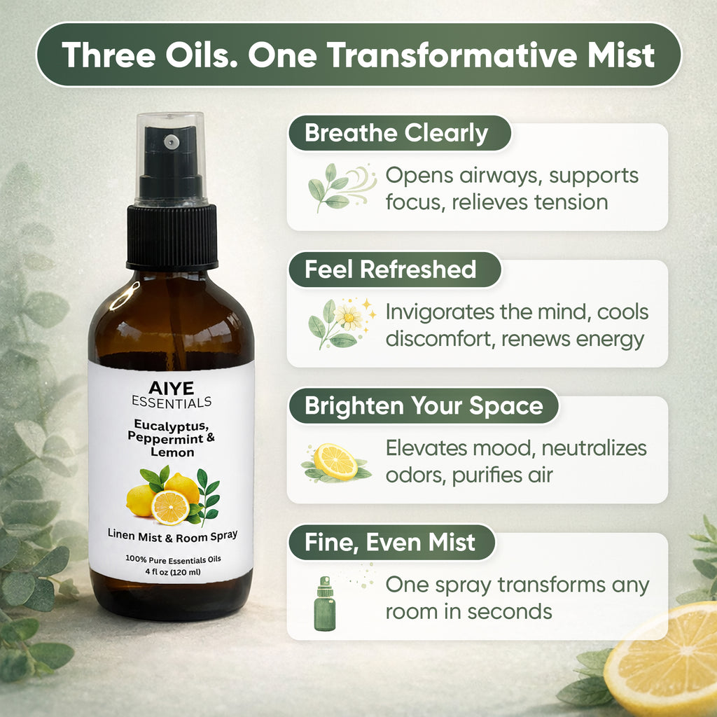 Eucalyptus, Peppermint & Lemon Room, Linen & Fabric Spray Essential Oil Blend 2 Fl oz (60 ml)