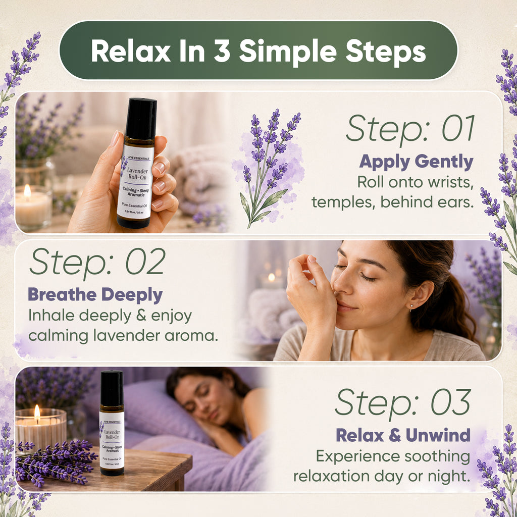 Lavender Essential Oil Roll-On, Calm & Relaxation Support 0.34 oz