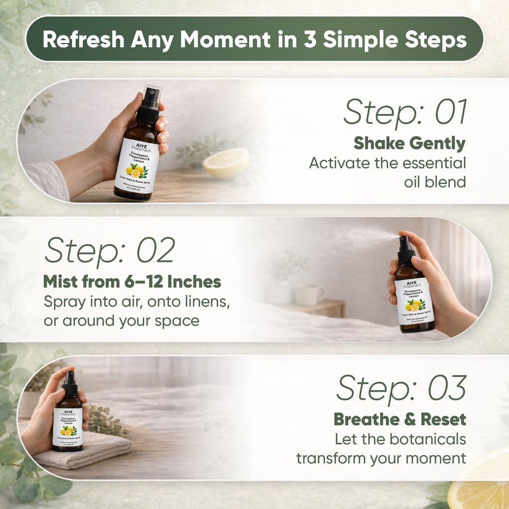 Eucalyptus, Peppermint & Lemon Room, Linen & Fabric Spray Essential Oil Blend 4 Fl oz (120 ml)