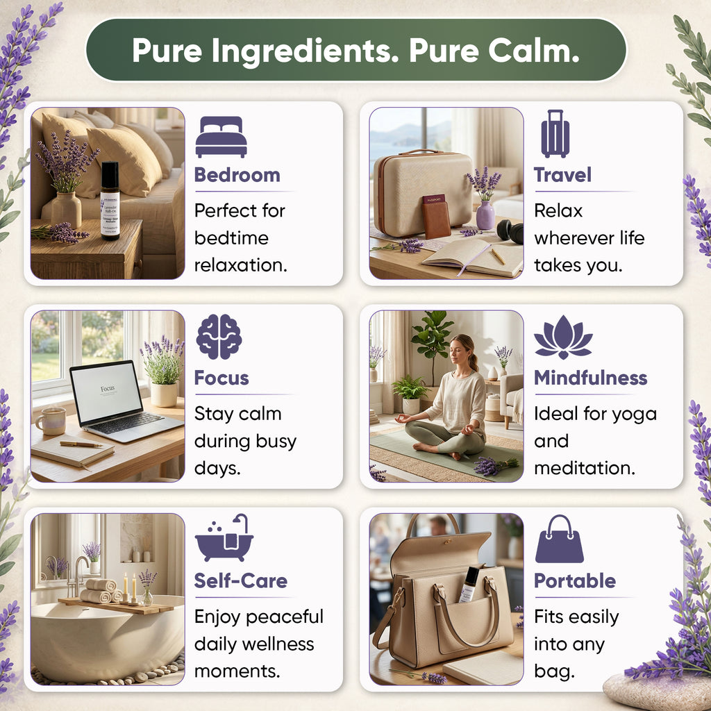 Lavender Essential Oil Roll-On, Calm & Relaxation Support 0.34 oz