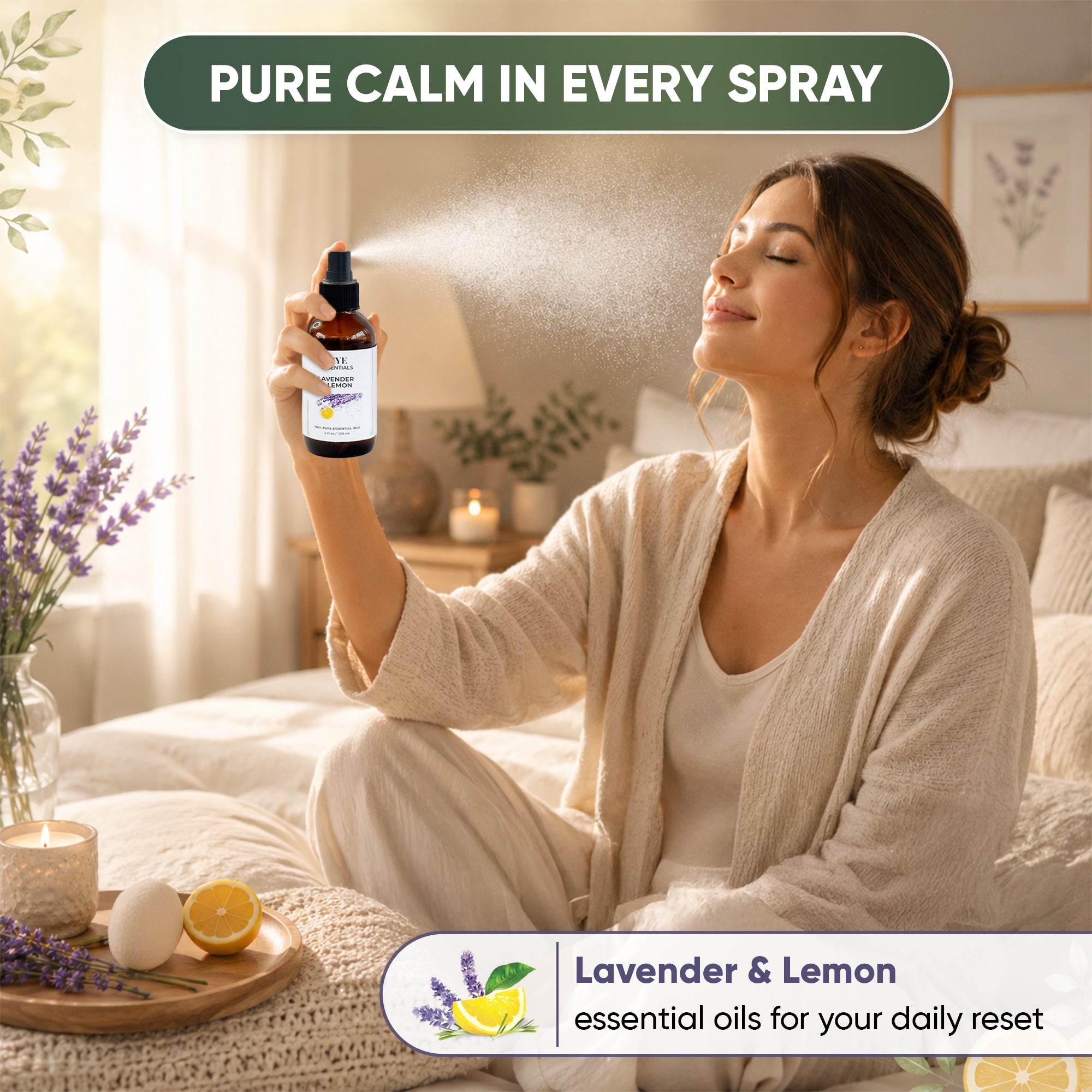 Lavender Lemon Room, Linen & Fabric Spray Calming Essential Oil Blend 2 Fl oz (60 ml)