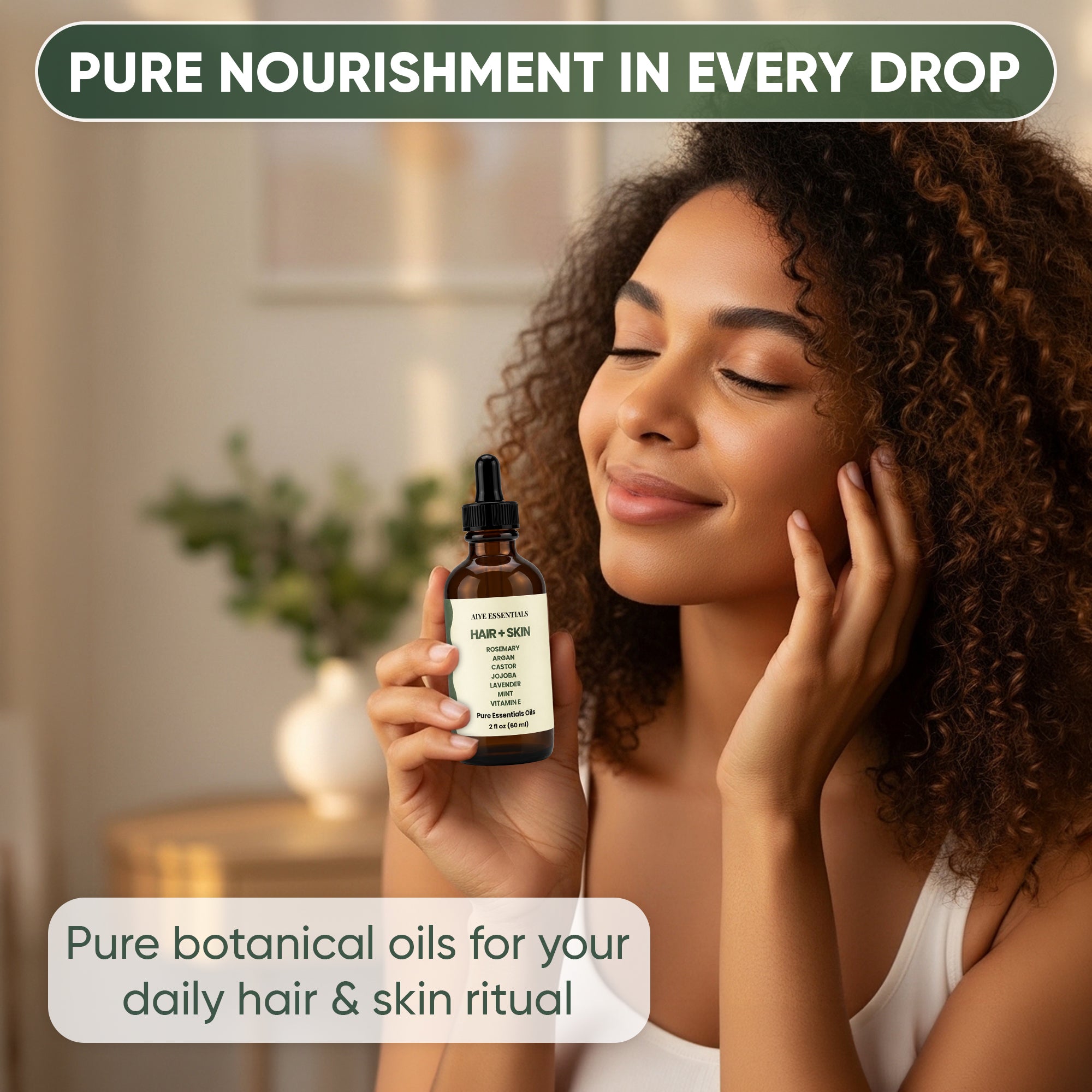 Rosemary Peppermint Lavender Hair, Argan Jojoba Castor Vitamin E Nourish Shine Elixir, 4 oz fl