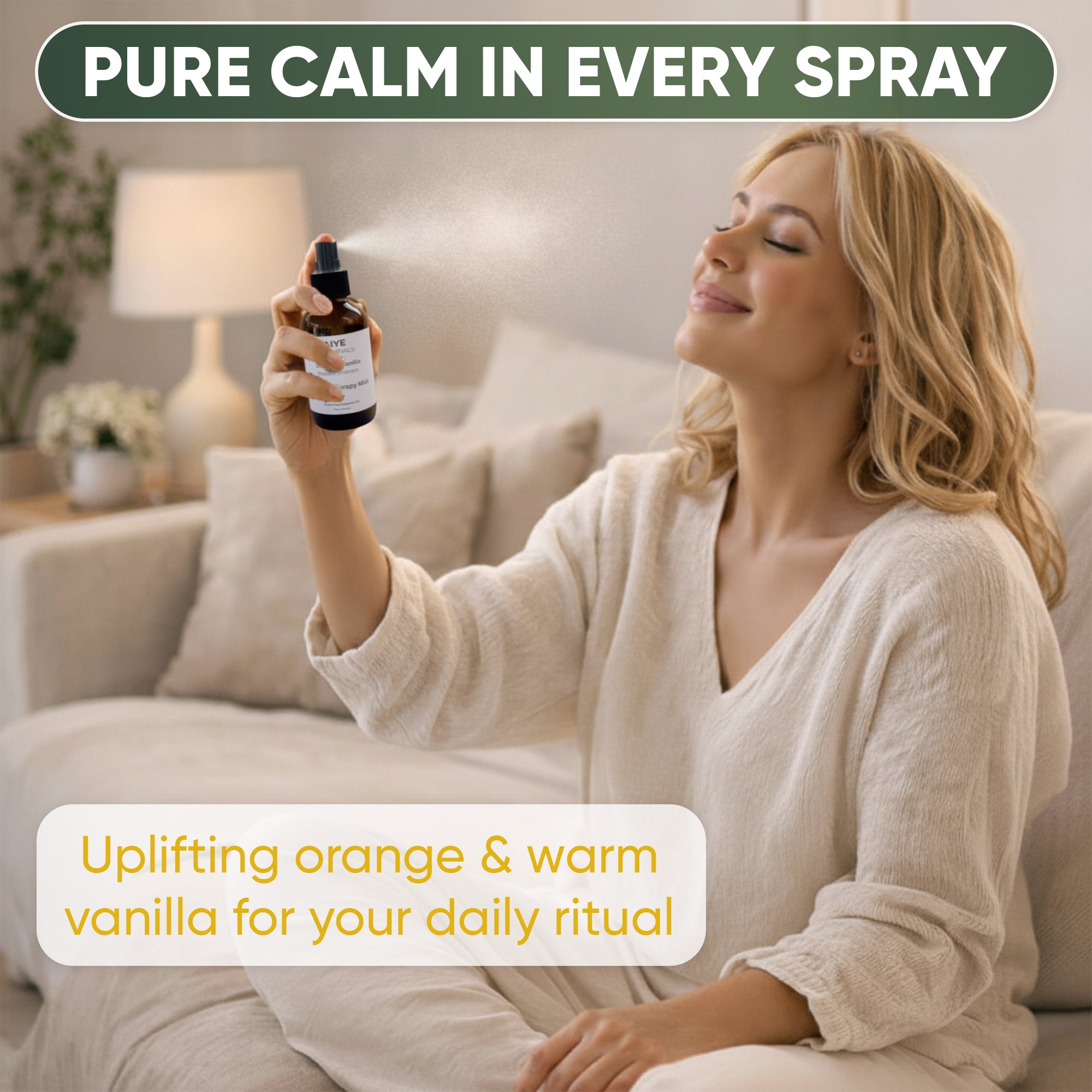 Orange & Vanilla Room, Linen & Fabric Spray Pure Essential Oil Blend 2 Fl oz (60 ml)