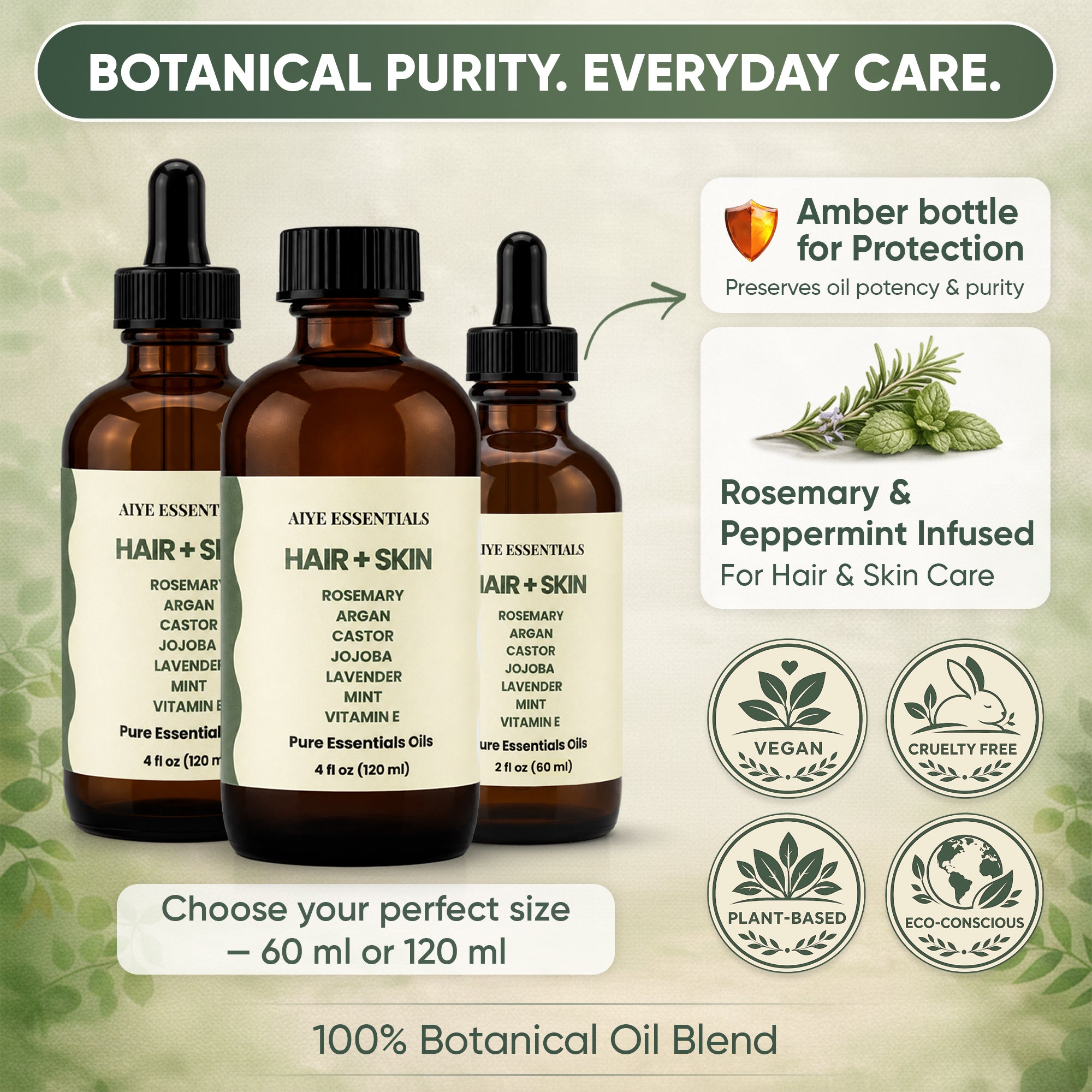 Rosemary Peppermint Lavender Hair, Argan Jojoba Castor Vitamin E Nourish Shine Elixir, 4 oz fl