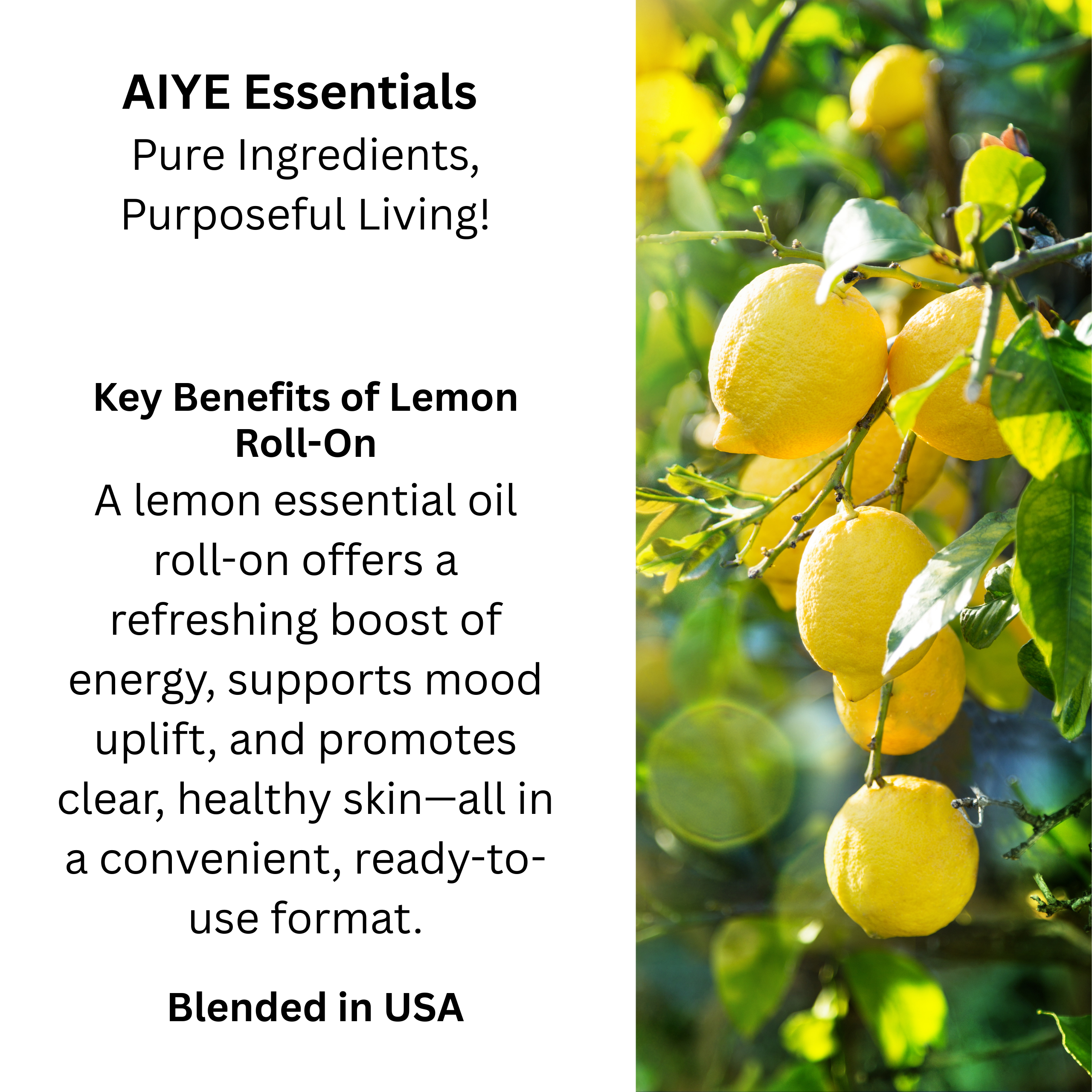 Lemon Essential Oil Roll-On, Calm Focus Uplift 0.34 oz (10 ml)