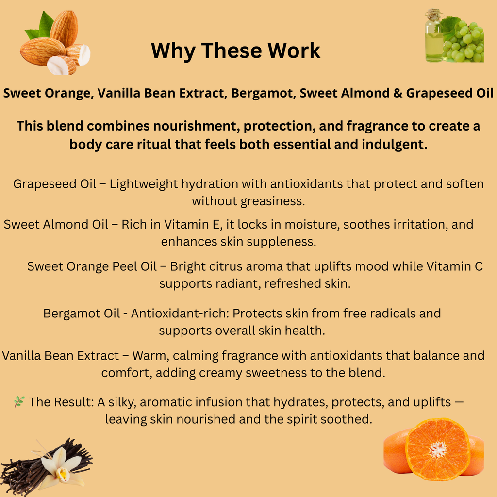 Orange Vanilla Bergamot Body Oil – Hydrating Natural Moisturizer with Essential Oils – 4 oz