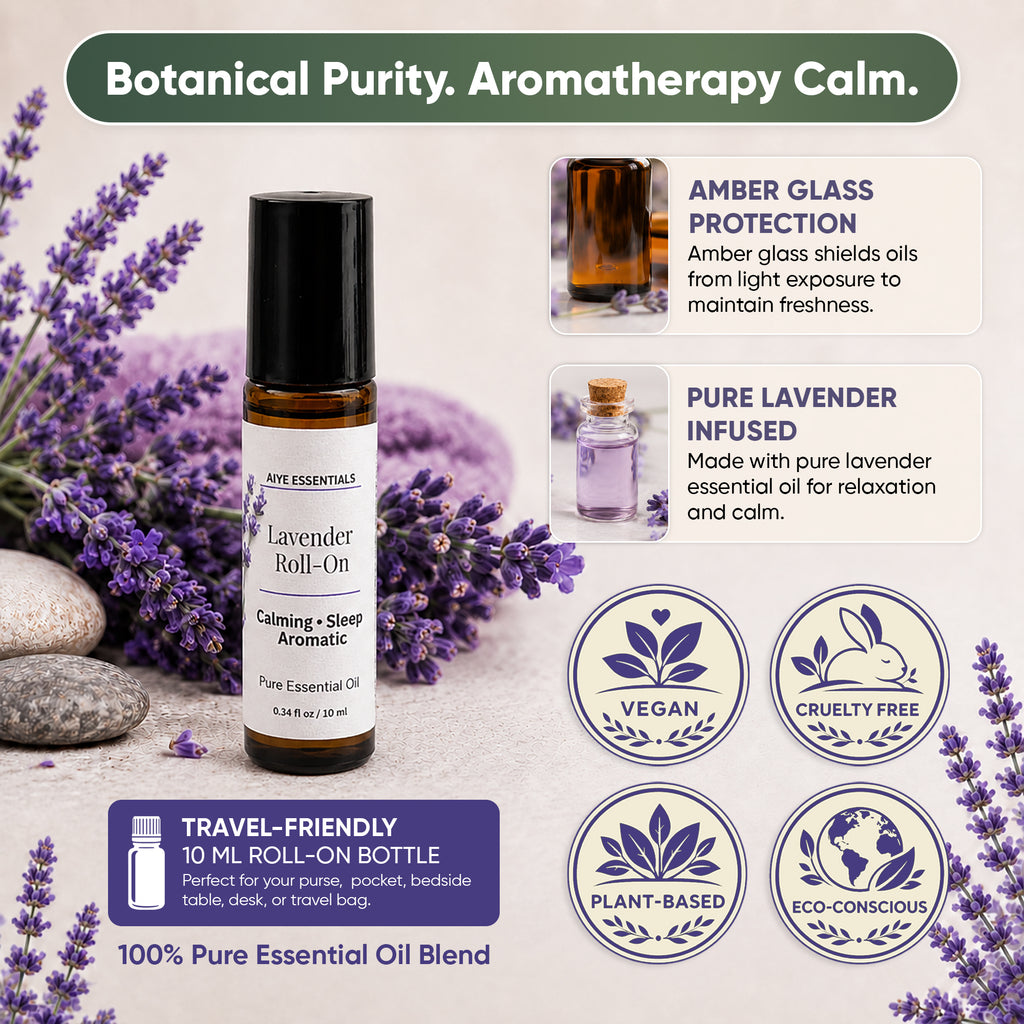 Lavender Essential Oil Roll-On, Calm & Relaxation Support 0.34 oz